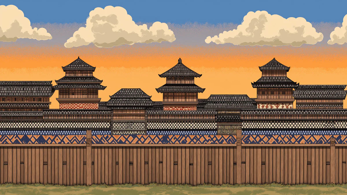 Traditional Japanese Pagoda Mural Wallpaper in Sunset Hues Mural Wallpaper - room preview 02