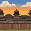 Traditional Japanese Pagoda Mural Wallpaper in Sunset Hues Mural Wallpaper - room preview 02