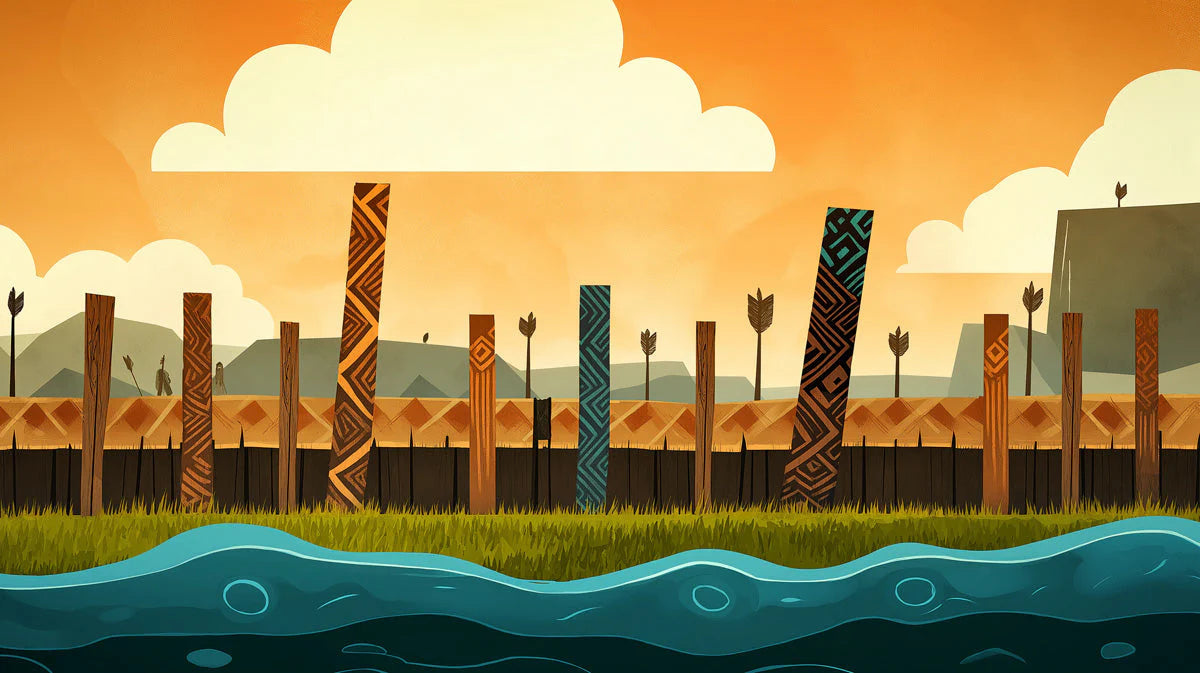 Tribal Totem Sunset Mural Wallpaper — Rustic Artistic Decor Mural Wallpaper - room preview 02