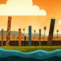 Tribal Totem Sunset Mural Wallpaper — Rustic Artistic Decor Mural Wallpaper - room preview 02