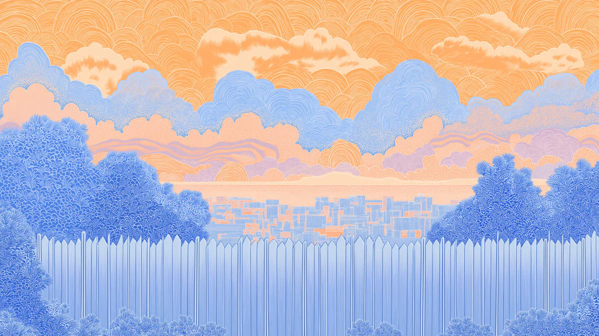 Abstract Horizon Cityscape Mural Wallpaper — Playful Artistic Style Mural Wallpaper - room preview 02