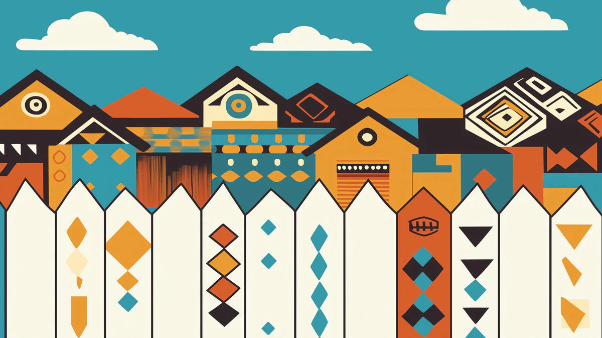 Geometric Village Mural Wallpaper —Playful Architectural Design Mural Wallpaper - room preview 02