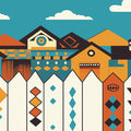 Geometric Village Mural Wallpaper —Playful Architectural Design Mural Wallpaper - room preview 02