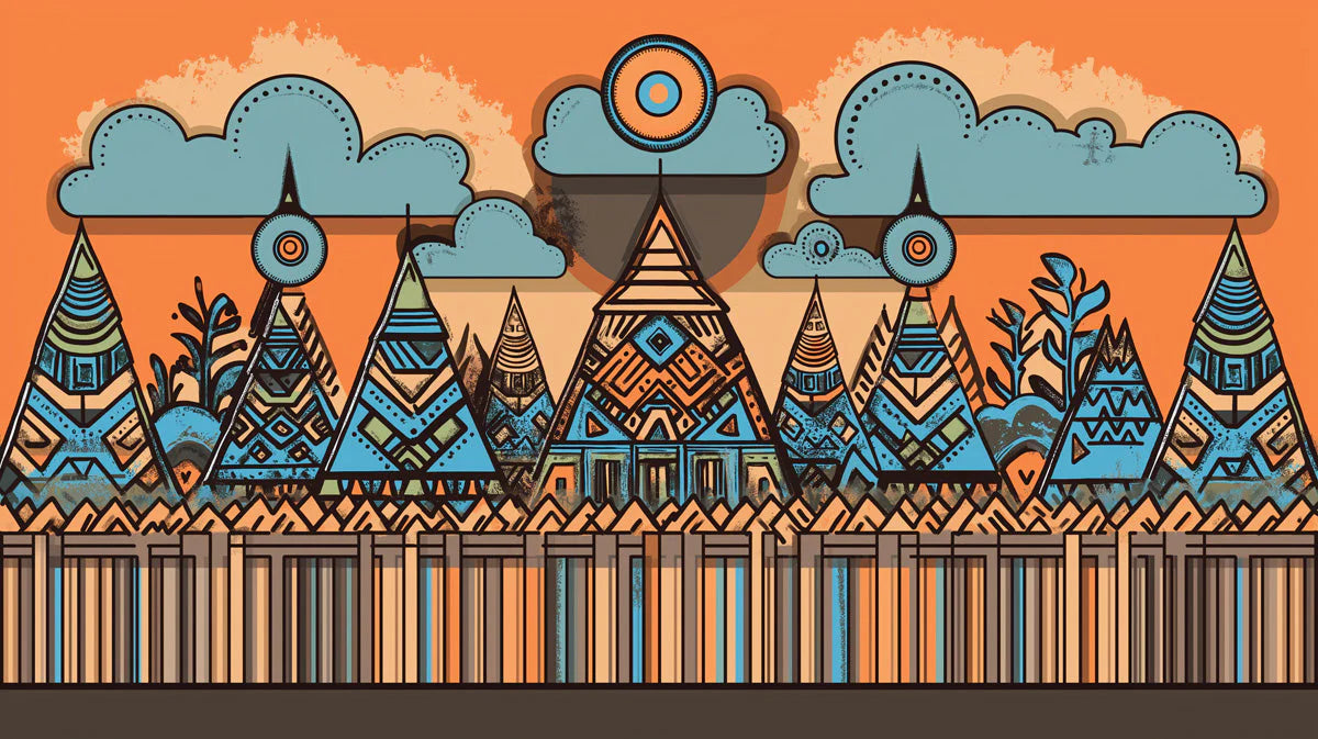 Tribal Pyramid Landscape Mural Wallpaper — Vibrant Cultural Art Mural Wallpaper - room preview 02