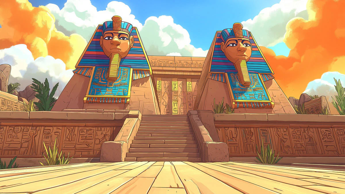 Ancient Egyptian Temple Mural Wallpaper — Educational Cartoon Style Mural Wallpaper - room preview 02
