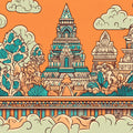 Ancient Temple Complex Mural Wallpaper — Vibrant Heritage Art Mural Wallpaper - room preview 02