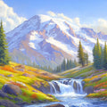 Snow-Capped Alpine Meadow Mural Wallpaper — Painterly Mountain Vista Mural Wallpaper - room preview 02