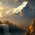 Golden Hour Mountain and Waterfall Mural Wallpaper - room preview 02