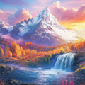 Alpine Sunset Waterfall Mural Wallpaper — Painterly Scenic Design Mural Wallpaper - room preview 02