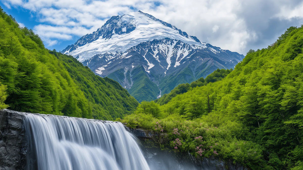 Alpine Waterfall and Mountain Peak Mural Wallpaper - room preview 02