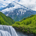 Alpine Waterfall and Mountain Peak Mural Wallpaper - room preview 02