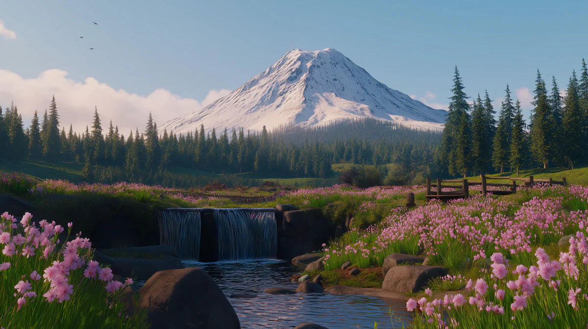 Snowy Mountain Meadow Mural Wallpaper —Alpine Landscape Scene Mural Wallpaper - room preview 02