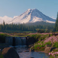 Snowy Mountain Meadow Mural Wallpaper —Alpine Landscape Scene Mural Wallpaper - room preview 02