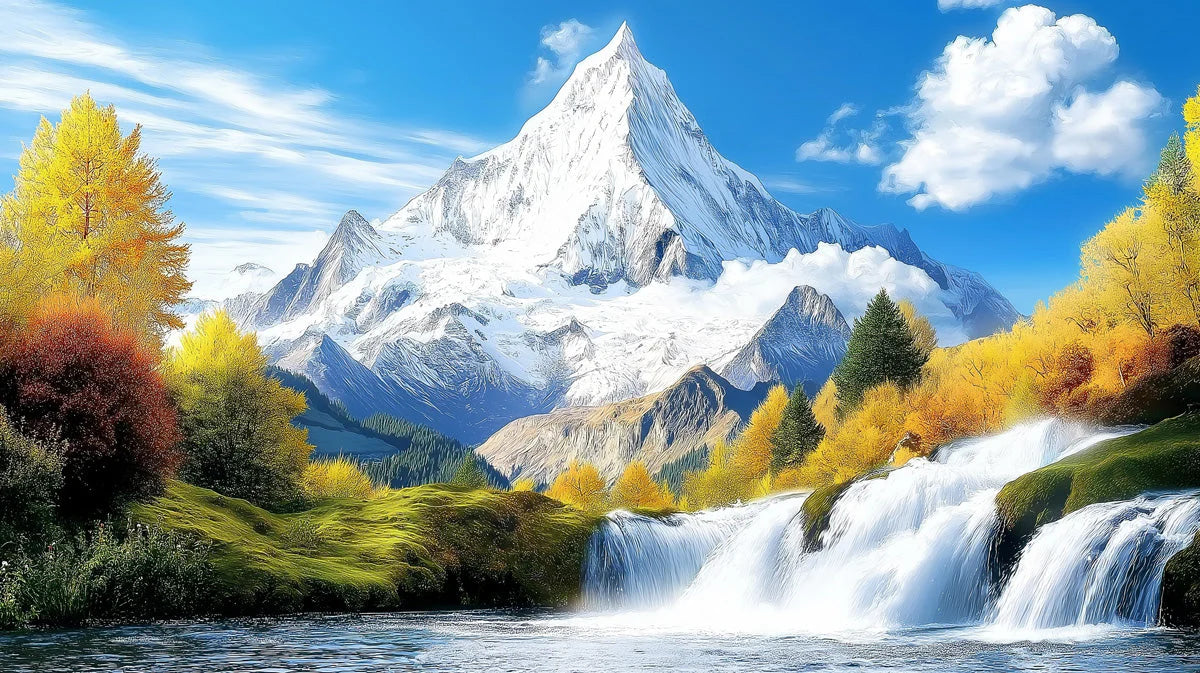 Snow-Capped Alpine Mountain Mural Wallpaper for Scenic Decor Mural Wallpaper - room preview 02