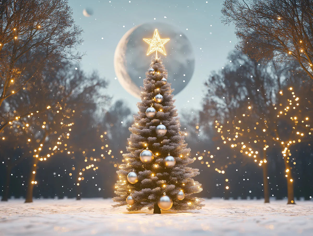 Christmas Tree Moonlit Mural Wallpaper for the hotel Festive Cozy Decoration Mural Wallpaper - room preview 02