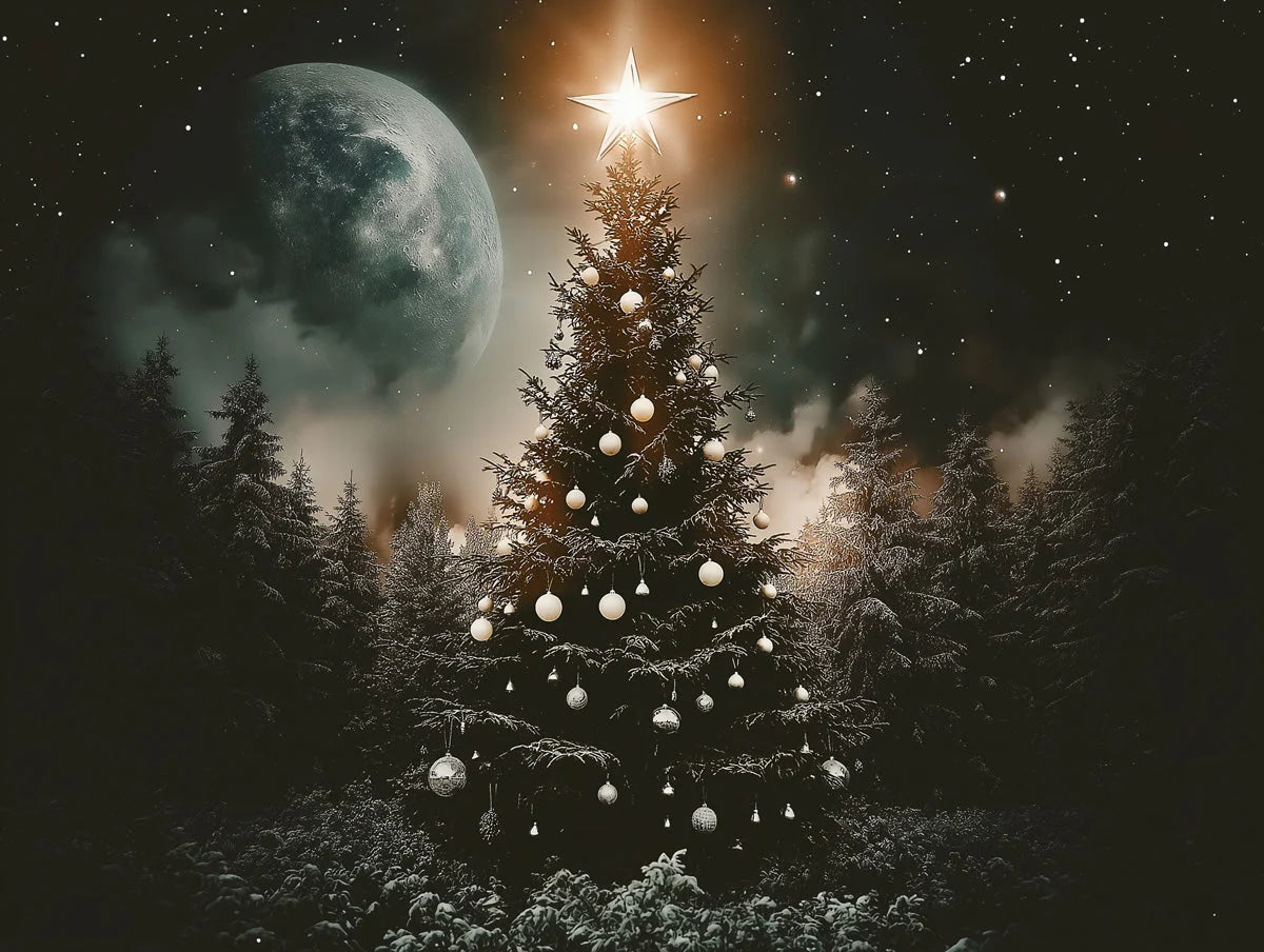 Moonlit Christmas Tree Mural Wallpaper — Festive Midnight Scene Mural Wallpaper - room preview 02
