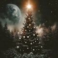 Moonlit Christmas Tree Mural Wallpaper — Festive Midnight Scene Mural Wallpaper - room preview 02
