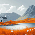 Autumn Highlands Cottage Mural Wallpaper — Rustic Lake Landscape Mural Wallpaper - room preview 02