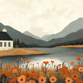 Rustic Lake Cottage Mural Wallpaper — Autumn Landscape Mural Wallpaper - room preview 02