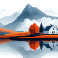 Autumn Mountain Reflection Mural Wallpaper — Modern Scenic Design Mural Wallpaper - room preview 02