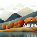 Autumn Cottage Landscape Mural Wallpaper — Rustic Pastoral Scene Mural Wallpaper - room preview 02