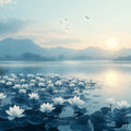 Mist-Covered Lotus Lake Mural Wallpaper — Calm Nature Decor Mural Wallpaper - room preview 02