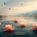 Lotus Lake Horizon Mural Wallpaper — Dreamy Scenic Landscape Mural Wallpaper - room preview 02