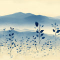 Misty Mountain Valley Mural Wallpaper — Watercolor Blue Landscape Mural Wallpaper - room preview 02