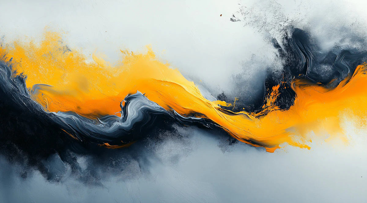 Abstract Swirl Mural Wallpaper in Golden Yellow and Charcoal Gray Mural Wallpaper - room preview 02