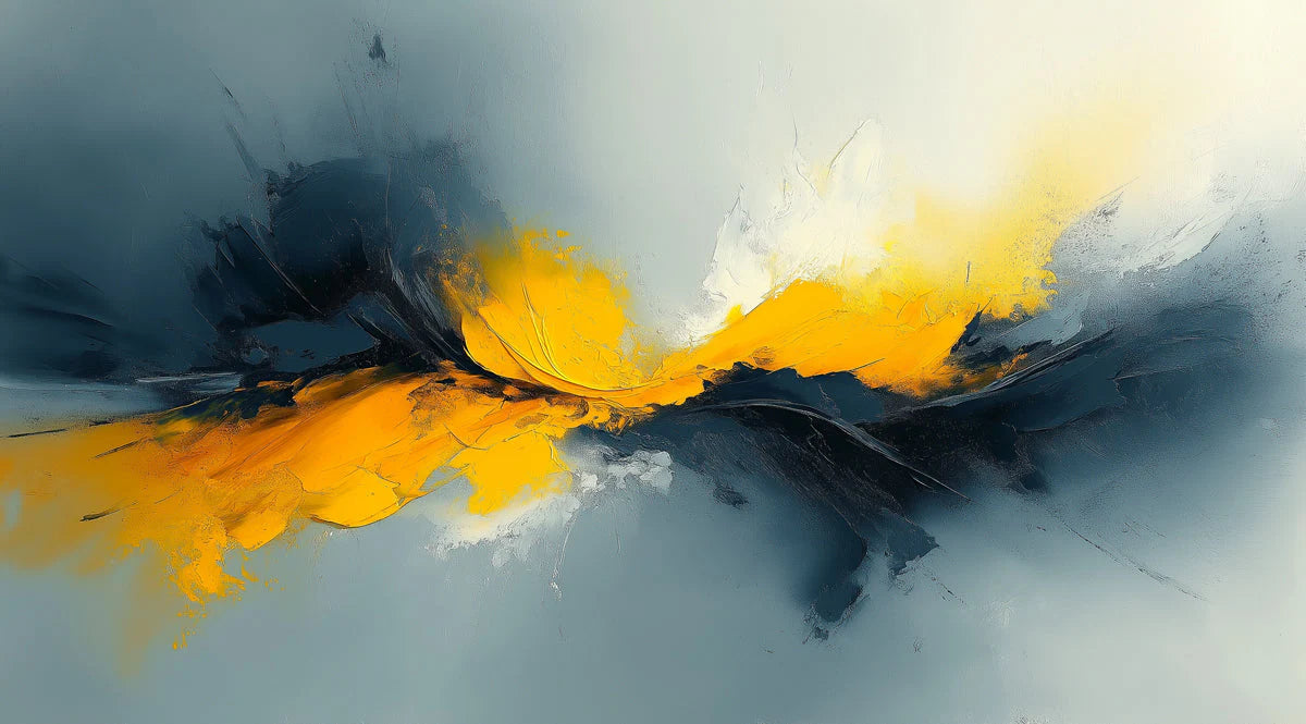 Abstract Yellow and Charcoal Oil Paint Mural Wallpaper - room preview 02