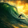 Surfer Riding Golden Ocean Wave Mural Wallpaper — Adventurous Design Mural Wallpaper - room preview 02