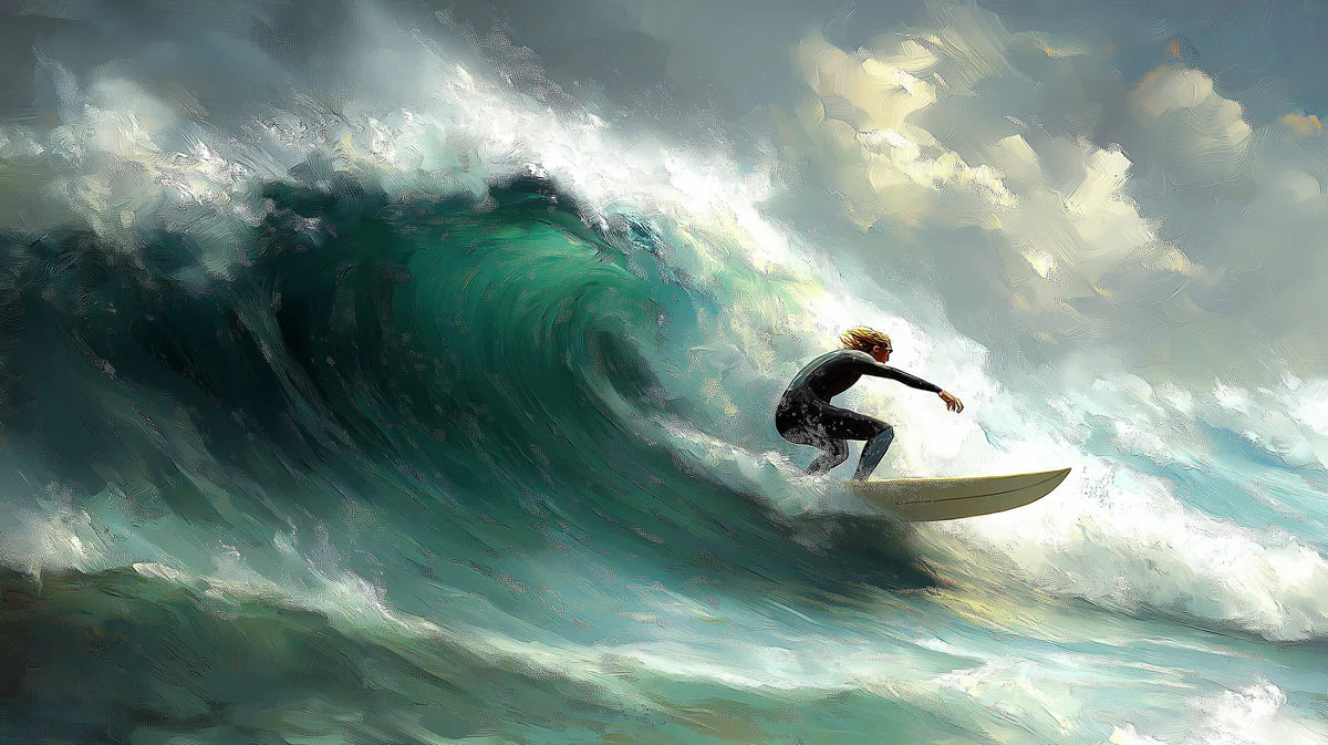 Ocean Surfer Action Mural Wallpaper — Impressionistic Style Mural Wallpaper - room preview 02