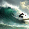 Ocean Surfer Action Mural Wallpaper — Impressionistic Style Mural Wallpaper - room preview 02
