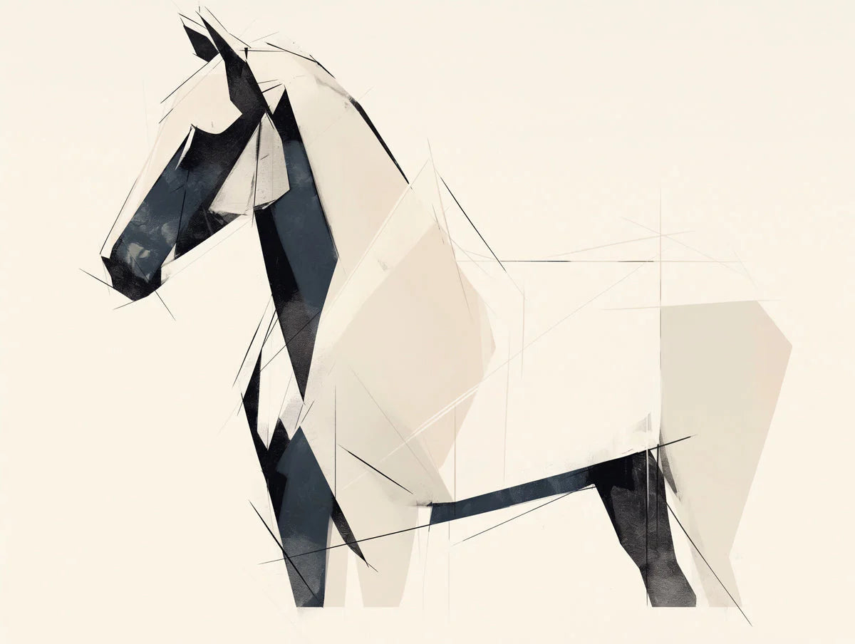Abstract Horse Geometric Mural Wallpaper — Minimalist Line Art Mural Wallpaper - room preview 02