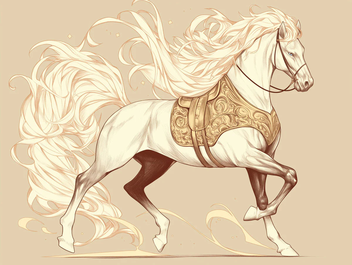Galloping Horse with Golden Saddle Mural Wallpaper - room preview 02