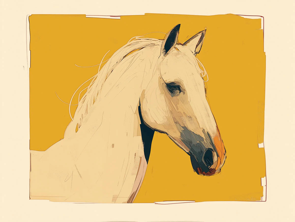 Abstract Horse Portrait Mural Wallpaper — Ochre and Cream Mural Wallpaper - room preview 02