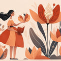 Girl with Book Floral Mural Wallpaper — Whimsical Storybook Art Mural Wallpaper - room preview 02