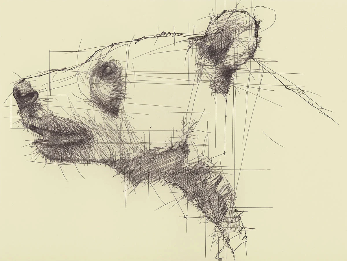 Bear Sketch Illustration Mural Wallpaper — Artistic Line Art Mural Wallpaper - room preview 02