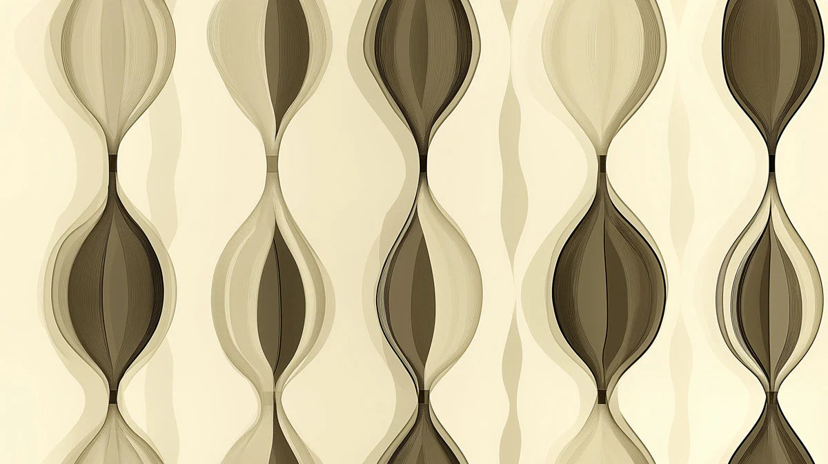 Abstract Organic Wave Mural Wallpaper — Neutral Mid-Century Style Mural Wallpaper - room preview 02