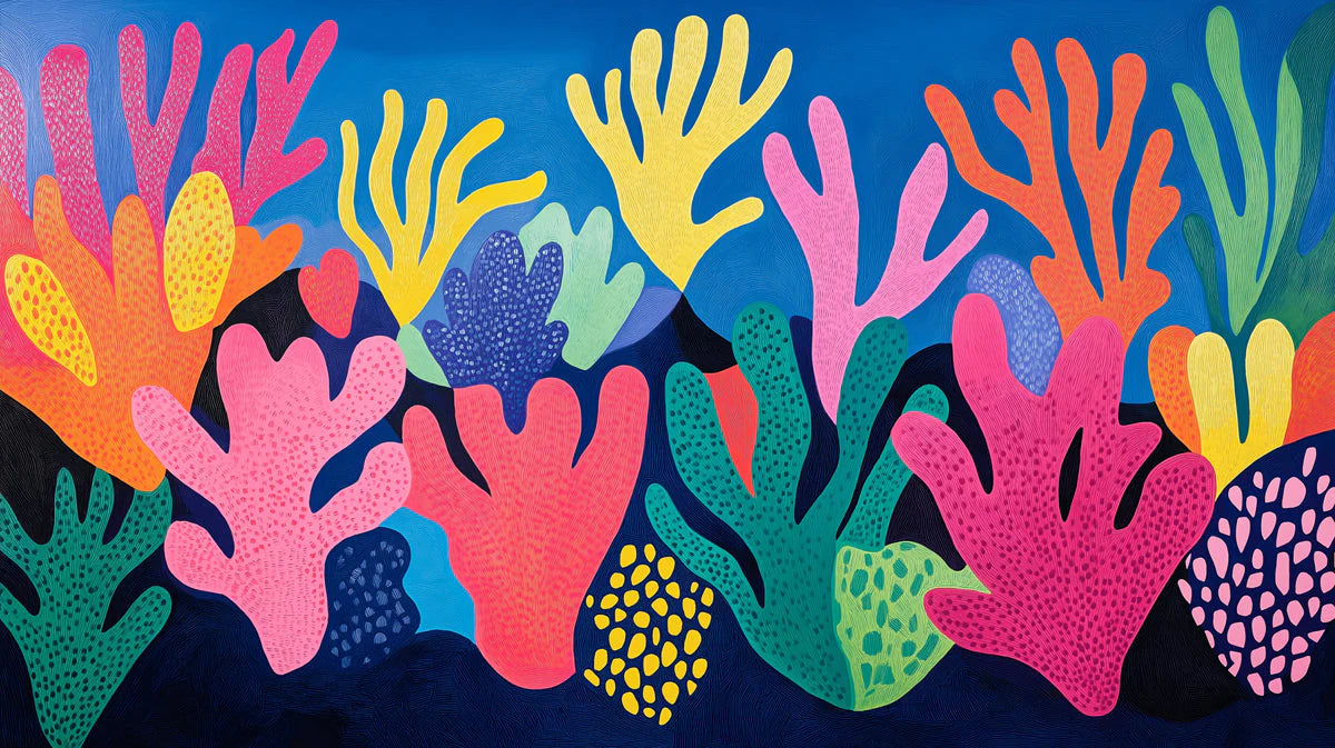 Vivid Coral Reef Mural Wallpaper — Artistic Underwater Design Mural Wallpaper - room preview 02