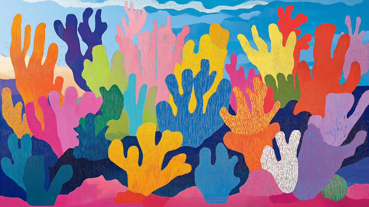 Vibrant Coral Reef Mural Wallpaper — Tropical Artistic Decor Mural Wallpaper - room preview 02