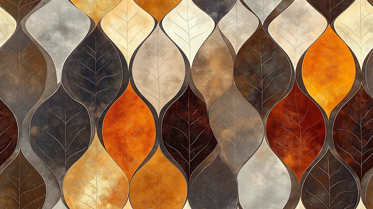 Autumnal Leaf Ogee Mural Wallpaper — Warm Organic Pattern Mural Wallpaper - room preview 02