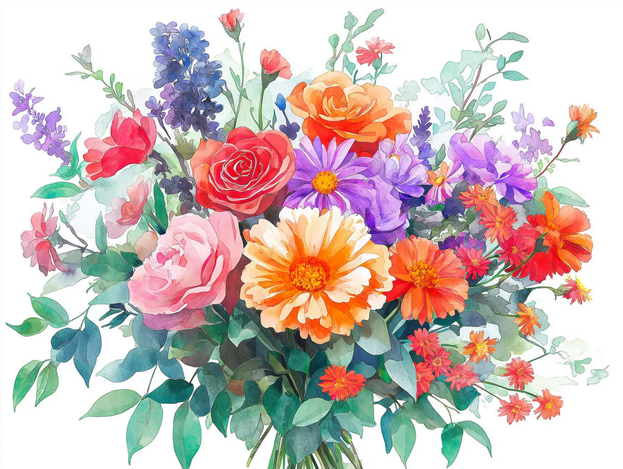 Floral Wallpaper Mural – Flower Wallpaper – Vibrant Wildflower Bouquet — Painterly Floral Art printable artwork