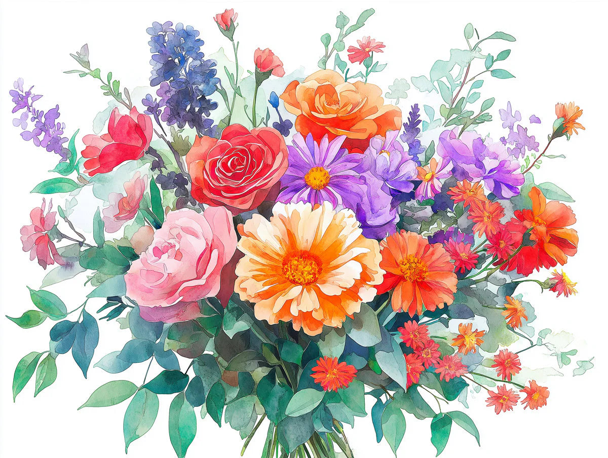 Vibrant Wildflower Bouquet Mural Wallpaper — Painterly Floral Art Mural Wallpaper - room preview 02