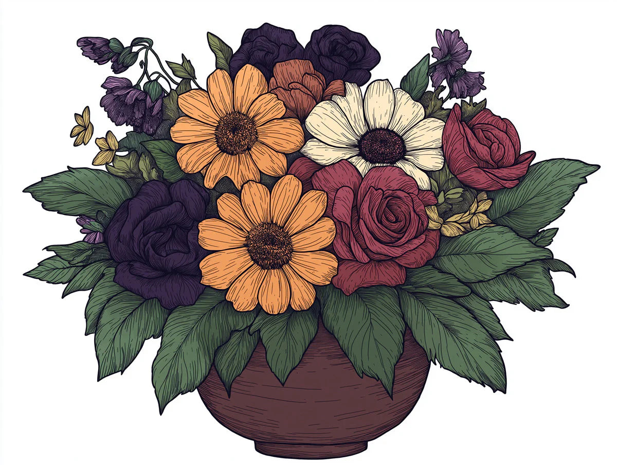 Vintage Botanical Bouquet Mural Wallpaper — Hand-Drawn Floral Art Mural Wallpaper - room preview 02