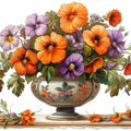 Pansy Floral Vase Mural Wallpaper — Vibrant Classic Art Mural Wallpaper - room preview 02