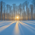 Snowy Forest Sunray Mural Wallpaper — Winter Landscape Decor Mural Wallpaper - room preview 02