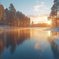 Winter Sunset Lakeside Mural Wallpaper — Scenic Woodland Design Mural Wallpaper - room preview 02