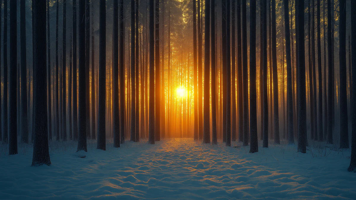 Golden Sunset Forest Mural Wallpaper —Atmospheric Nature Design Mural Wallpaper - room preview 02