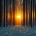 Golden Sunset Forest Mural Wallpaper —Atmospheric Nature Design Mural Wallpaper - room preview 02